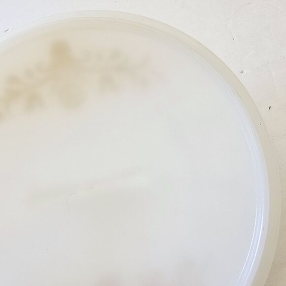 Vintage Glasbake Milk Glass 8.5" 2 Qt Dish LID ONLY Round Gold Yellow Bird MCM - Picture 9 of 13